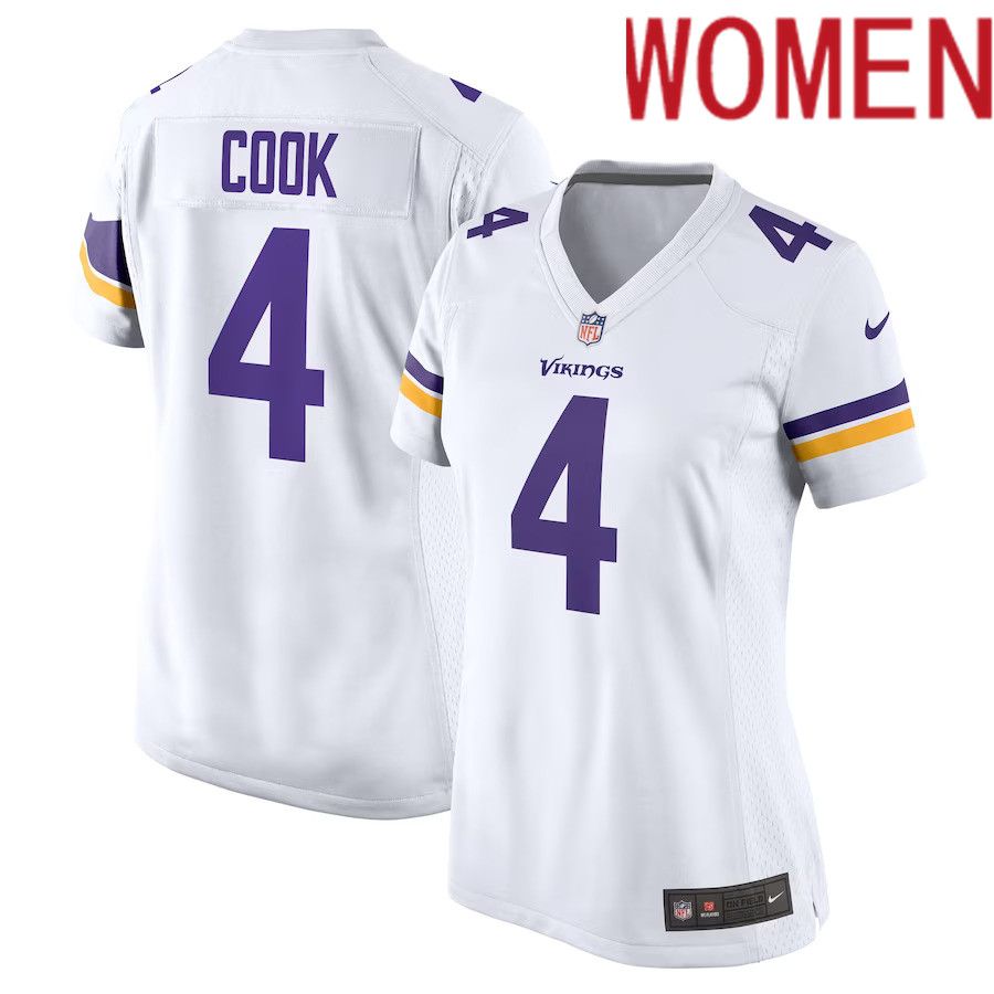 Women Minnesota Vikings #4 Dalvin Cook Nike White Game NFL Jersey->women nfl jersey->Women Jersey